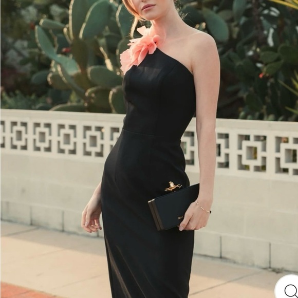 MAC DUGGAL One-Shoulder Floral Appliqué Midi-Dress - Picture 4 of 14